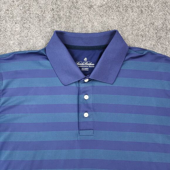 Brooks Brothers Shirt Mens XXL Blue Green Striped Polo Performance Series Golf - Picture 13 of 16